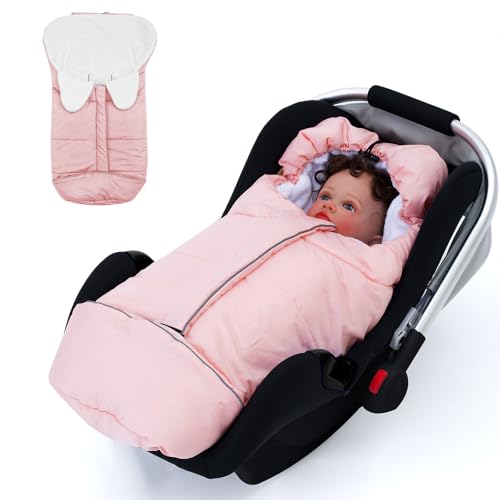 Winter Carseat Cover for Baby, Waterproof Baby Car Seat Cover for Boys Girls, Universal Infant Car Seat Footmuff, Thick Fuzzy Lining Bunting Bag with Adjustable Hood, Baby Carrier Canopy Blankets