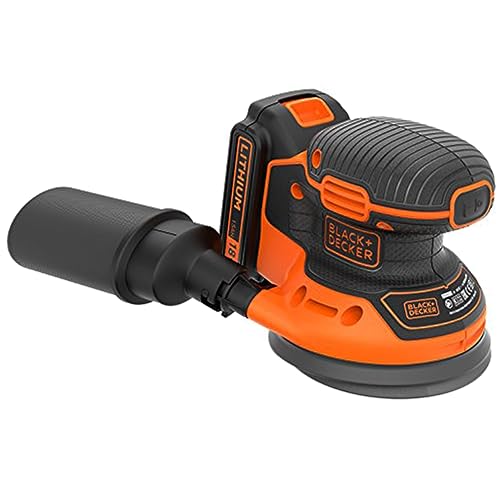 Black+Decker Akku-Exzenterschleifer (18V, 1,5 Ah, zum Schleifen/Polieren, Ergonomisches Griffdesign, inkl. Akku, Ladegerät, Schleifgitter (K80) und Werkzeugtasche, BDCROS18, 90 W)