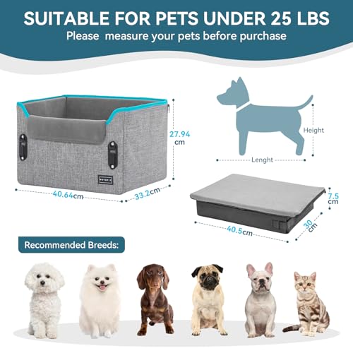 Petsfit Hunde Autositz für kleine Hunde, Stabiler & Sicherer Hundeautositz Hundesitz Auto Rückbank mit Sicherheitsgurt-Halteclip, Hundekorb Hundebett Auto mit waschbaren Plüschkissen
