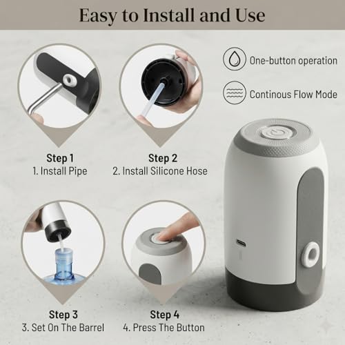 Image of NEXURA || MAXTOP Automatic Water Dispenser, USB Type-C Rechargeable, 1200mAh Battery, Stainless Steel Spout, for 5-Gallon Bottles