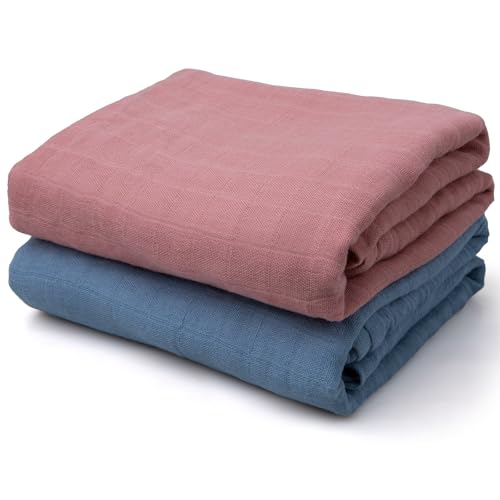 Image of Muslin Swaddle Blankets for Baby Boys and Girls, 2-Pack Breathable Soft Receiving Blanket Wrap, Baby Essentials, Registry & Gift, 47 x 47 inches Pink