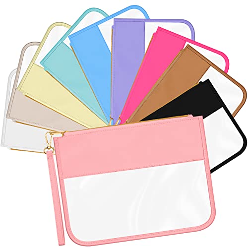 Sweetude 10 Pcs Nylon Makeup Bag Chenille Letter Clear Zipper Pouch Waterproof Toiletry Cosmetic Bag Transparent Pouches for Women Girls(Multicolor)