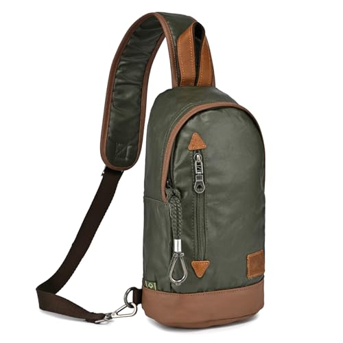 TSD Brand Urban Light Sling Bag | Coated Cotton Canvas, Genuine Leather Accents, Retro Design, Adjustable Strap