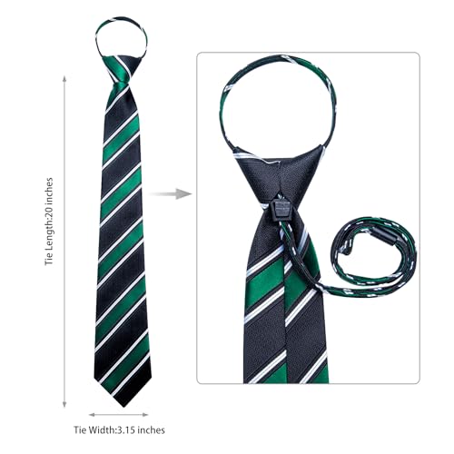 Image of DiBanGu Mens Zipper Ties Silk Adjustable Necktie Pocket Square | Paisley /Striped Pattern,Pre-tied Gift Tie Sets,Jacquard Woven,Pocket Square Cufflinks,Great for Formal & Business Wedding