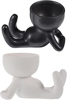 Cabilock Vaso de cerâmica para suculentas com cabeça humana, vaso de flores abstrato, vaso de flores para rosto e decoração de jardim para casa (branco + preto)