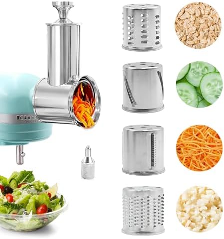 Stainless Steel Slicer Shredder for KitchenAid Mixer Attachment Vegetable & Cheese Grater Attachment with 4 Blades (Fine, Medium, Coarse, Slicer), with Knob, Dishwasher Safe, Durability - Thumbnail 2