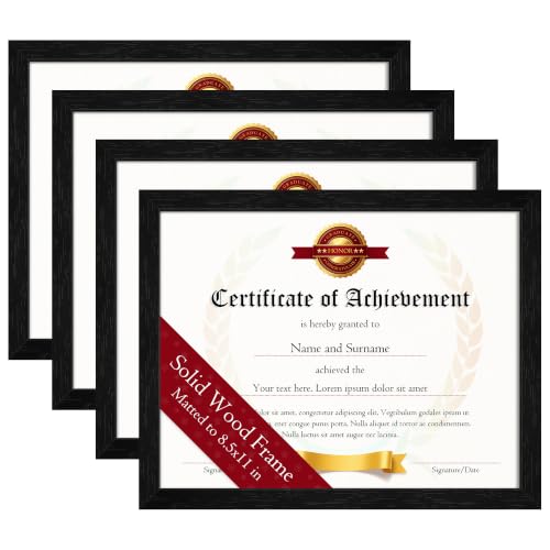 Image of 8.5x11 Solid Wood Picture Frame set of 4, Black Certificate Frames