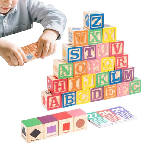 weiting Blocs Alphabet en Bois,Jouets Éducatifs Chiffres Couleurs - Jouets Blocs Empilables Motifs Animaux - pour en Bas Âge Maternelle Maison Crèche Salle...