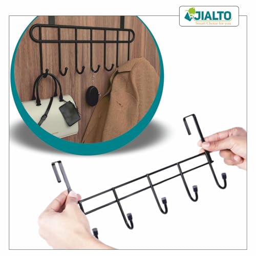 Image of JIALTO Bathroom Hanger Without Drilling Over Door Hangers For Clothes | Cloth Hook /Door Hooks | Hanger For Door | Wall Hanger For Clothes Hanging | Durable And Versatile Door Hanging Accessory (Black)