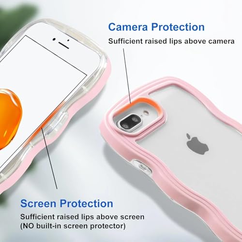 Image of GoldKart iPhone 7 Plus / 8 Plus Case Wavy Edge Clear Back Design, Anti-Slip Grip Cute Wave Curly Frame Shape Shockproof Soft TPU & Hard PC Bumper Protective Phone Case Cover for Women Girls - Pink