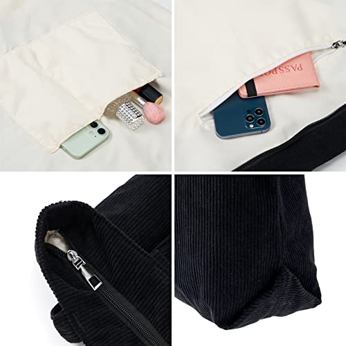 Jiliyote Groß Umhängetasche Cord Tasche Damen Reißverschluss,Cordtasche Shopper Groß Kord Einkauftasche für Uni Arbeit Mädchen Schule Alltag