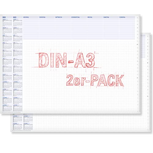 2er Pack: Yohmoe® Schreibtischunterlage Papier A3 kariert, 30 Blatt, Schreibunterlage DIN A3 Papier Block zum Abreißen und Beschreiben, mit Kalender Cover