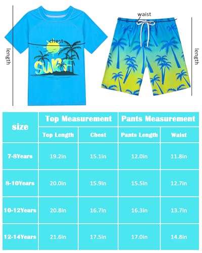 Boys Two Piece Rash Guard Swimsuits Sets Kids Short Sleeve Swim Shirts Bathing Suit with Swim Trunks Swimwear Set4