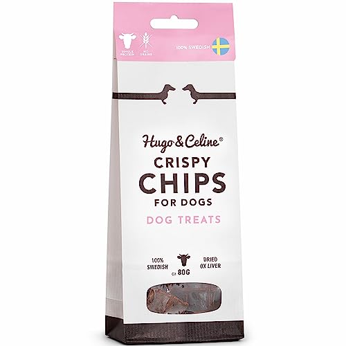 Hugo & Celine Crispy Chips Dog Treats, 100% Swedish Dried Liver, Healthy, Natural Dog Treats, Grain Free and Low Fat