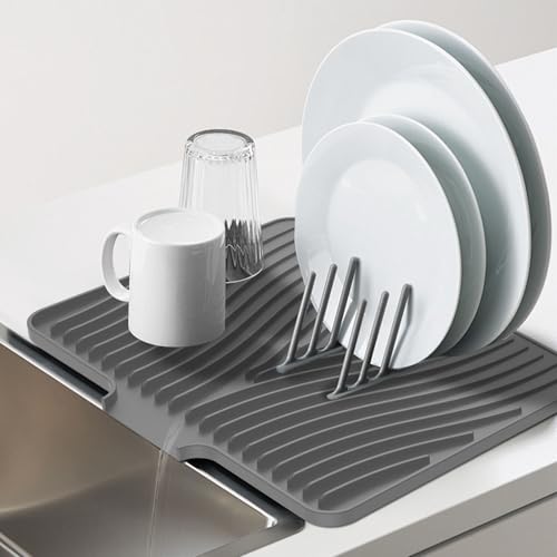 Silicone Drying Mat,Dish Drain Board,Dish Drying Pad,Heat Resistant Silicone Mat,Nonslip Dish Drying Mat,Heat Resistant Dish Draining Mat for Kitchen Counter Home (Grey)