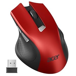acer Wireless Mouse, 3 Adjustable DPI Ergonomic Computer Mouse 2.4GHz USB Receiver, 6 Buttons, Cordless Optical Tracking, Battery Indicator, Portable Mice Wireless for Laptop, PC, MacBook Pro (Red)