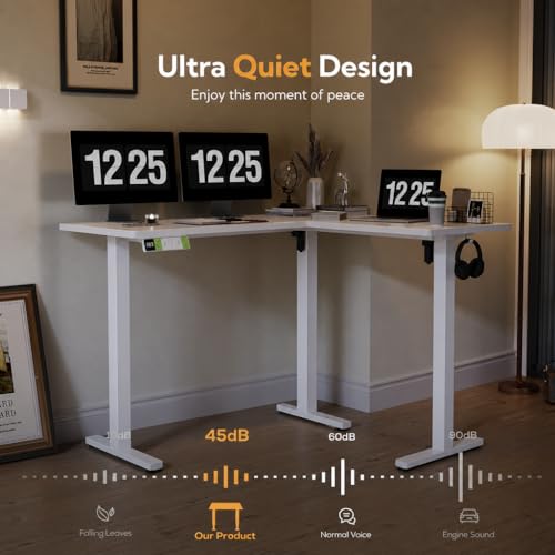 Image of Claiks Electric L-Shaped Standing Desk with Dual Motors 59Inch White