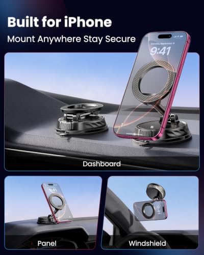 REEAIX Car Phone Holder Vacuum Magnetic, 360° Mount for iPhone 12–17 - 1
