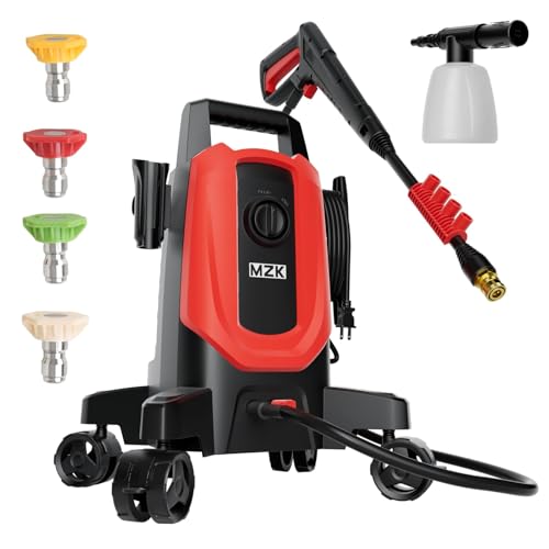 MZK Electric Pressure Washer,2600 Max PSI with Anti-Tipping Technology,4 Quick-Connect Nozzles,Foam Cannon for Easy Replacement,High-Pressure Cleaning of Cars,Fences ET2501