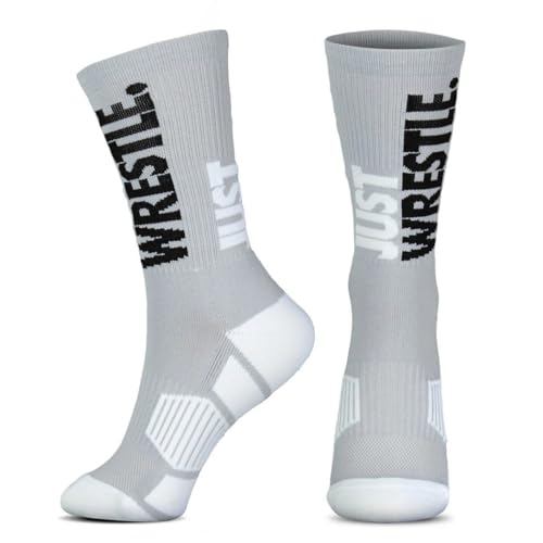 ChalkTalkSPORTS Wrestling Socks - Mid Calf - Gray - Just Wrestle - Youth