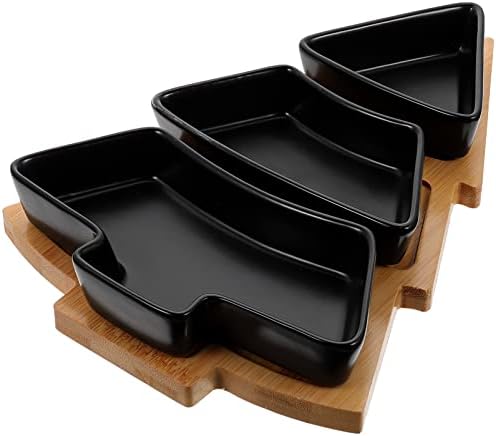 Angoily Christmas Tree Shaped Platter Ceramic Christmas Serving Tray for Entertaining, Food Serving Platter with Base for Appetizer, Snacks, Fruit, Candy Dessert for Xmas Party (Black,26.4cm)