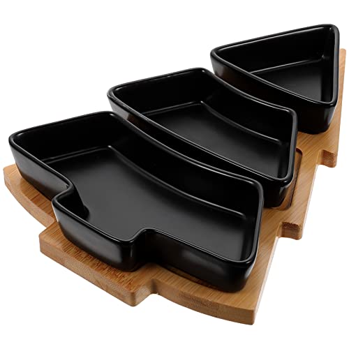 Angoily Christmas Tree Shaped Platter Ceramic Christmas Serving Tray For Entertaining, Food Serving Platter With Base For Appetizer, Snacks, Fruit, Candy Dessert For Xmas Party (Black,26.4Cm) #TOP8