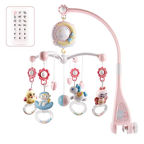 JUHUIZHE Newborn Baby Musical Crib Mobile Bed Bell Toys Hanging Rattles Rotating Gifts Projection Music Box for 0-18 Months Infant Sleeping or Playing