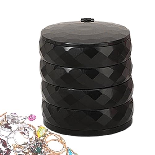 Shenrongtong Almacenamiento de joyas giratorio,Organizador de joyas giratorio - Estuche giratorio pequeño para almacenamiento de joyas de 4 capas con espejo - Elegantes contenedores de baño,