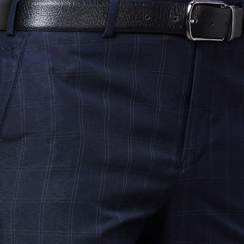 Image of Park Avenue Smart Fit Polyester Blend Checks Pattern Flat Front Formal Trouser