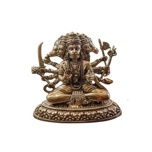 Image of eCraftIndia Golden Brass Panchmukhi Hanuman Ji Murti | Panchmukhi Hanuman Statue for Door Entrance