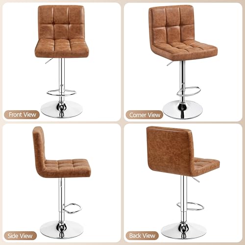 Image of Yaheetech Bar Stools Set of 2, PU Leather Swivel Barstools, Height Adjustable Counter Chairs, Modern Stools with Back for Bar Kitchen Island Dining Room, Retro Brown