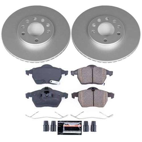 Image of PowerStop Front Brake Kit for Saab 9-3 1999-03 |9-5 1999-09 |Saturn L100 2001-02 |L200 2001-03 |L300 2001-05 - Fully-Coated Disc Rotors with Z23 Carbon-Fiber Ceramic Brake Pads Upgrade, CRK834