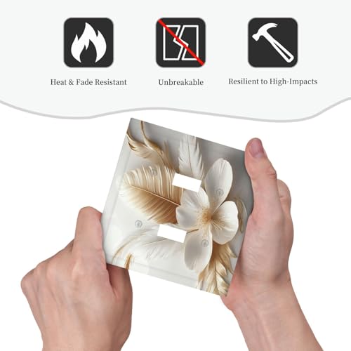 Placa de interruptor doble con diseño de flores y plumas blancas para pared de salón 7