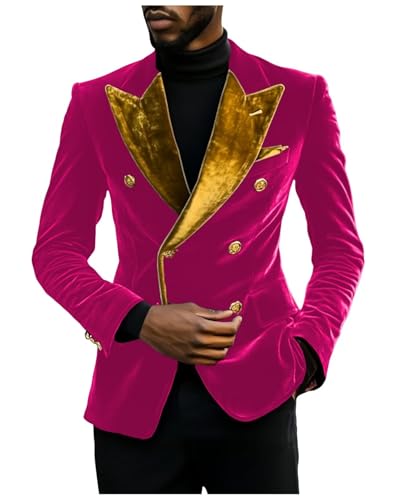 Leisure Men's Velvet Blazer Double Breasted Coat Peak Lapel Jacket Business Regular Fit Prom Tuxedos for Party