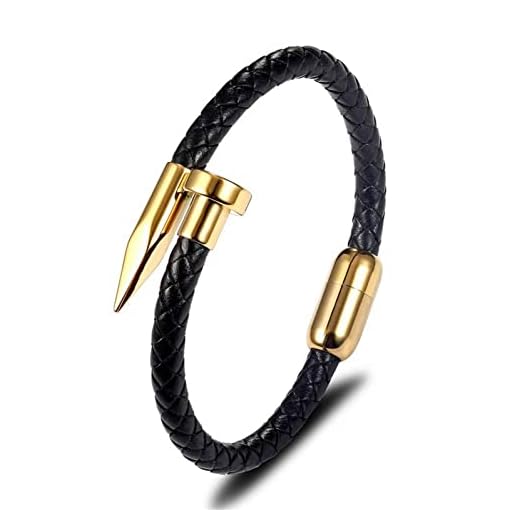 Läderarmband för män, Flerlagers rostfritt stål flätad rep Nail Curb Chain, Herr Dam Svart Läderarmband, Armband Smycken Exklusiva Festivaltillbehör Present Par Am