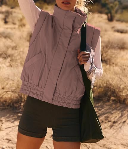 Women's Lightweight Puffer Vest Button Down Crop Qulited Vest Coat Stand Collar Sleeveless Padded Gilet With Pockets2