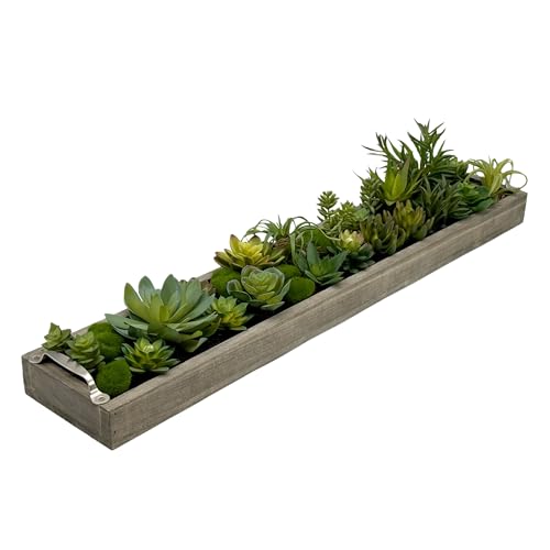 Galt International Faux Assorted Succulent in 31" Wood Tray w/Handles