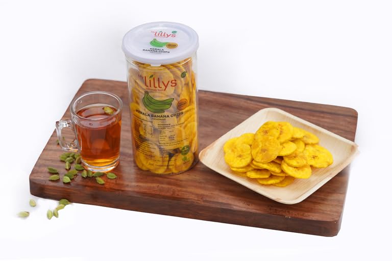 My Lillys Kerala Banana Chips, Thin & Crispy, 185 gram box, Coconut Oil Roasted