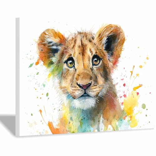Peinture murale sur toile lion grand format 70x100cm tableau encadré marron