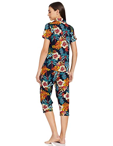 Image of Longies Women's Rayon Capri Nigh Suit Regular Set (LGRCSSYV001 Blue025 2XL)
