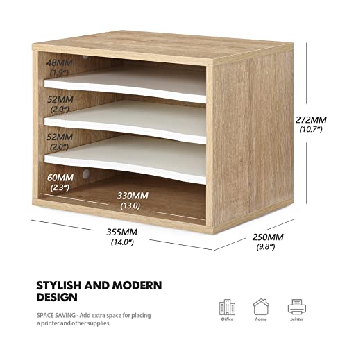 Fitueyes Wood Desk Paper Sorter Organizer With 4-Tier Storage, Desktop Paper File Holder Letter Tray For Home And Office, Light Wood, Do403506Wo #TOP3