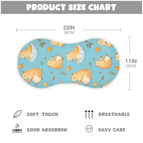Cute Capybara and Orange Baby Burp Cloths, Cotton Soft Absorbent Burp Cloth, Baby Bib Cloths Spit Up Rags for Newborn Boys Girls, 2 Pack, 22”x11”4