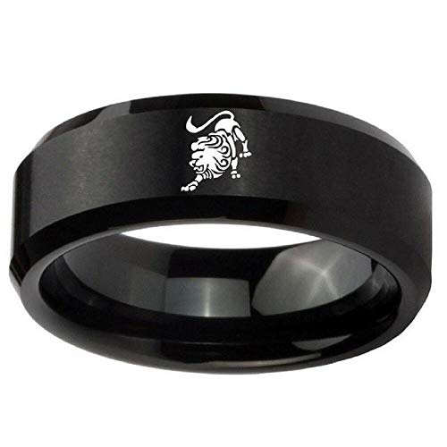 FlyStarJewelry Black Ring for Couple Men Women Zodiac 12 Constellation Astrology Titanium Steel Rings Band (Leo, 6)