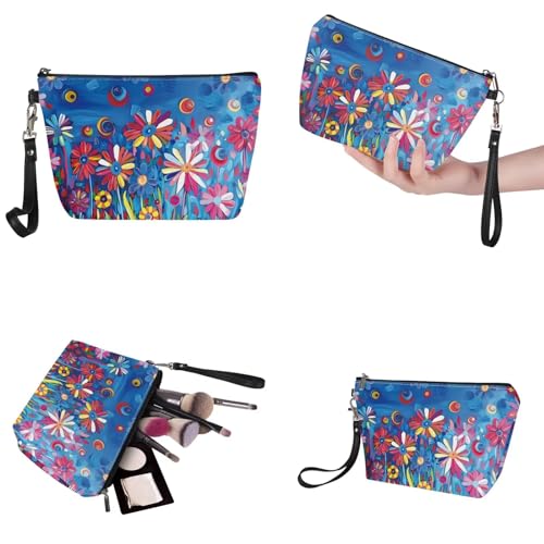 Image of Floral Tote Bag Large Top Handle Purse with Matching Wallet, Purse and Handbag Set for Women Satchel Bag Hobo Bag with PU Cosmetic Bag for Working, Shopping, Blue