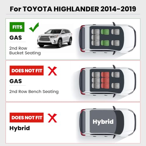 Image of LASFIT Floor Mats for Toyota Highlander 2019-2014(Not for Hybrid), All Weather TPE Cargo Mats Floor Liner for Highlander LE /Limited /SE /XLE, Black(Not fit 2nd Row Bench Seating).