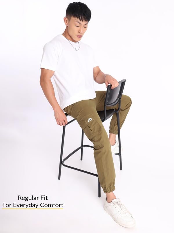 Image of Beyoung Cotton Solid Elastic with Drawstring Cargo Joggers for Men | Regular Fit | 2 Spacious Pockets | Smooth Texture