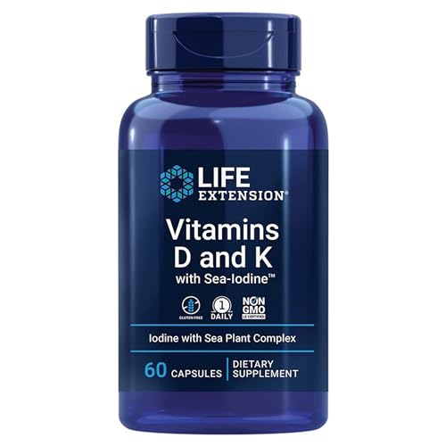 Life Extension, Vitamines D3 et K2, avec Iode de Mer, Dépôt, 1 Capsule tous les 5 Jours, 60 Capsules, Sans Gluten, Sans Soja, Sans OGM