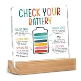 Inspirational Gifts for Women Men Coworkers, Mental Health Therapist Office Desk Decor Clear Acrylic Sign, Therapist Office Art Decor for Desk Gadgets Tabletop Cubicle, Check Your Battery
