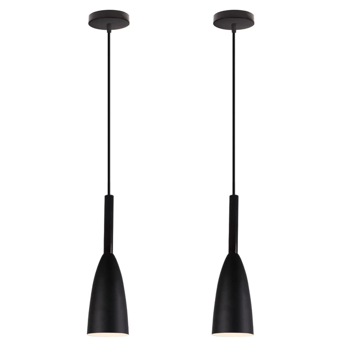 Lámparas Colgantes De Techo Modernas LED Lluminación Colgante Metal Lampara Cocina Salon Colgante E27 220v Gris Negro Blanco (Negro 2pcs)