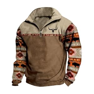 Bengbobar Western Cowboy Sweatshirts for Men Ethnic Retro Aztec Printed Hoodie Long Sleeve Western Jackets for Men